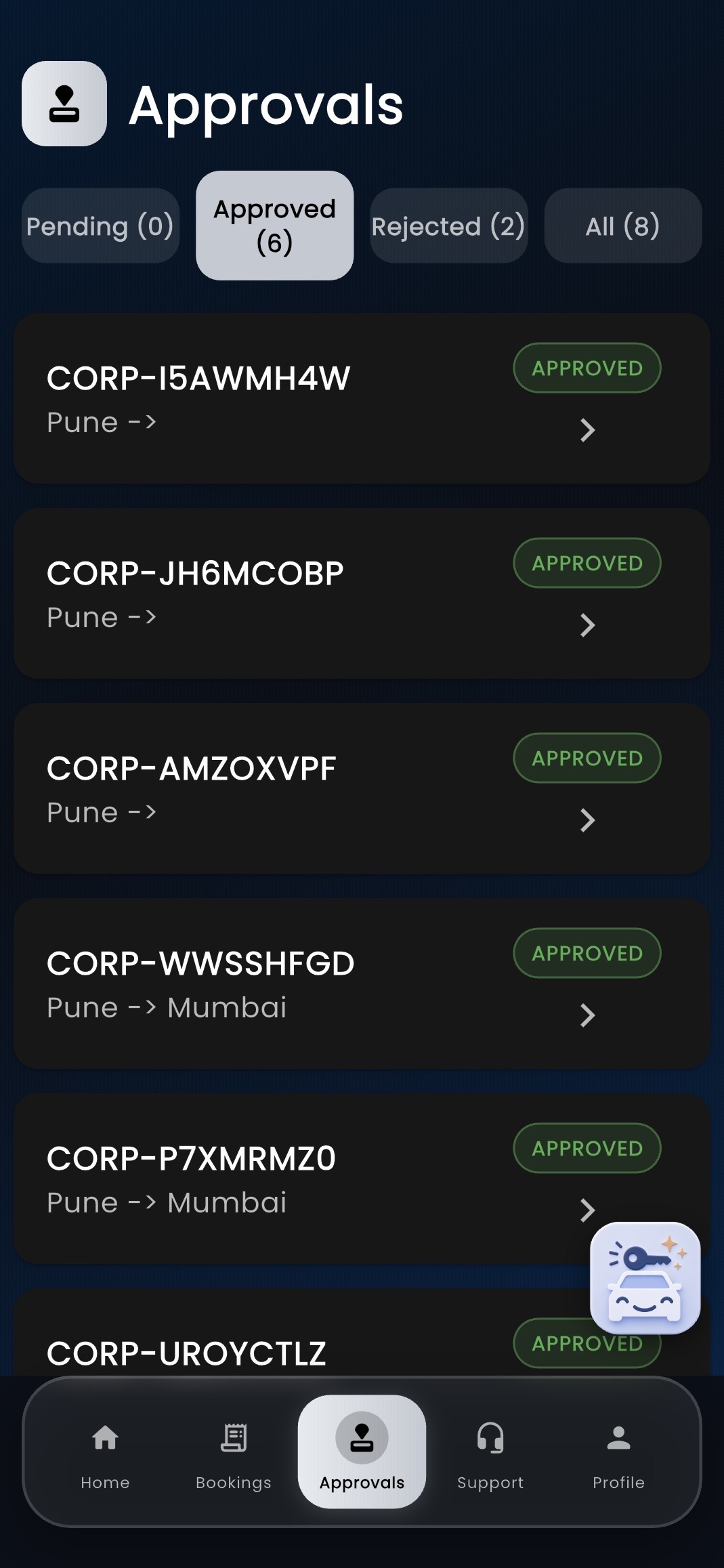 Drive-In Corporate app screen