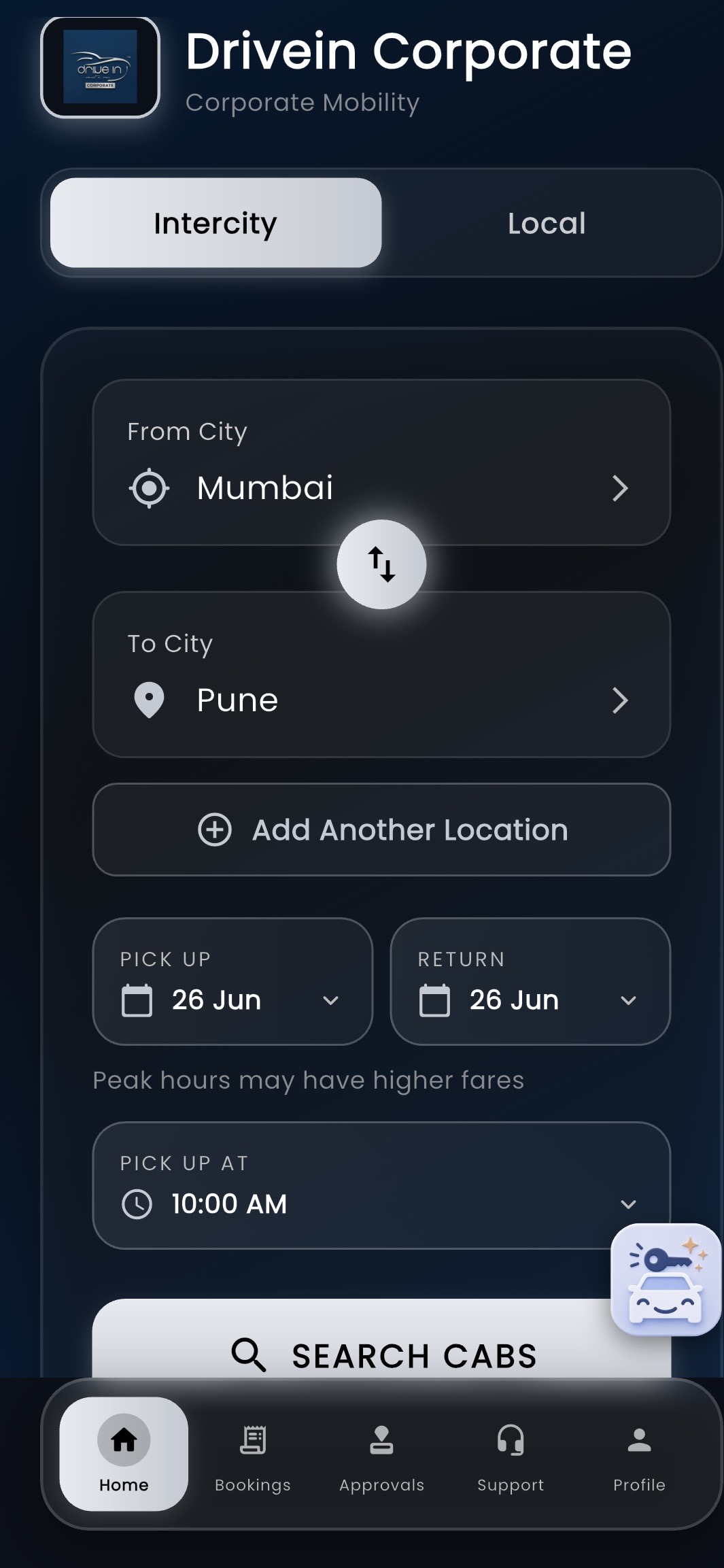 Drive-In Corporate app screen
